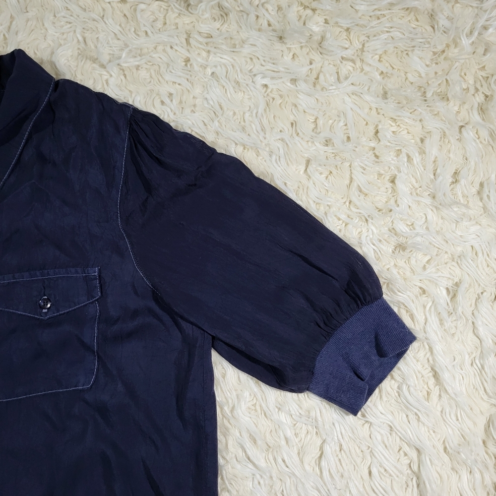 Maven West Navy Blouse Short Sleeve Rib Cuff Med - Picture 4 of 15